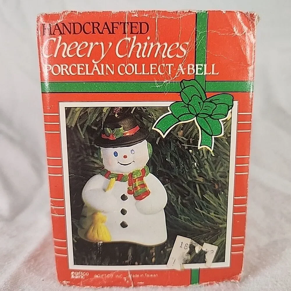 Snowman Ornament/Bell Porcelain Giftco Cheery Chimes Handcrafted Collect A Bell